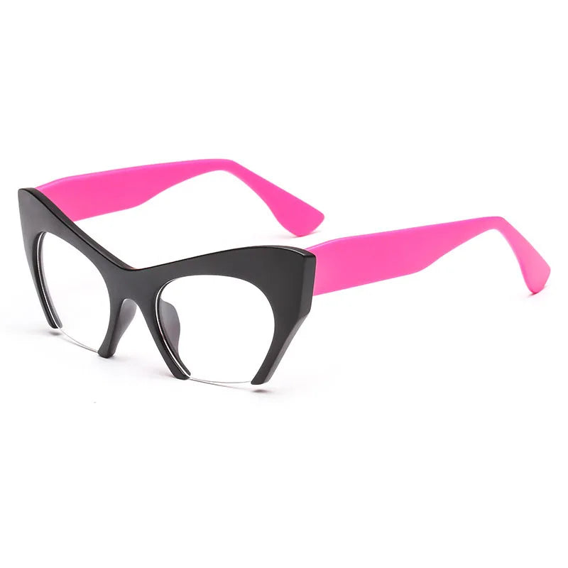 Retro Anti Geometric Half Frame Cat Eye Glasses Black rose