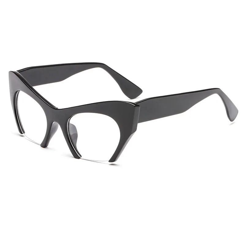 Retro Anti Geometric Half Frame Cat Eye Glasses Bright black