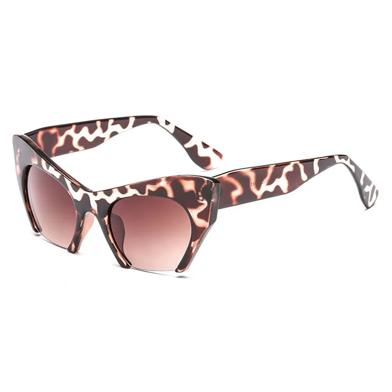 Retro Anti Geometric Half Frame Cat Eye Glasses Leopard tea
