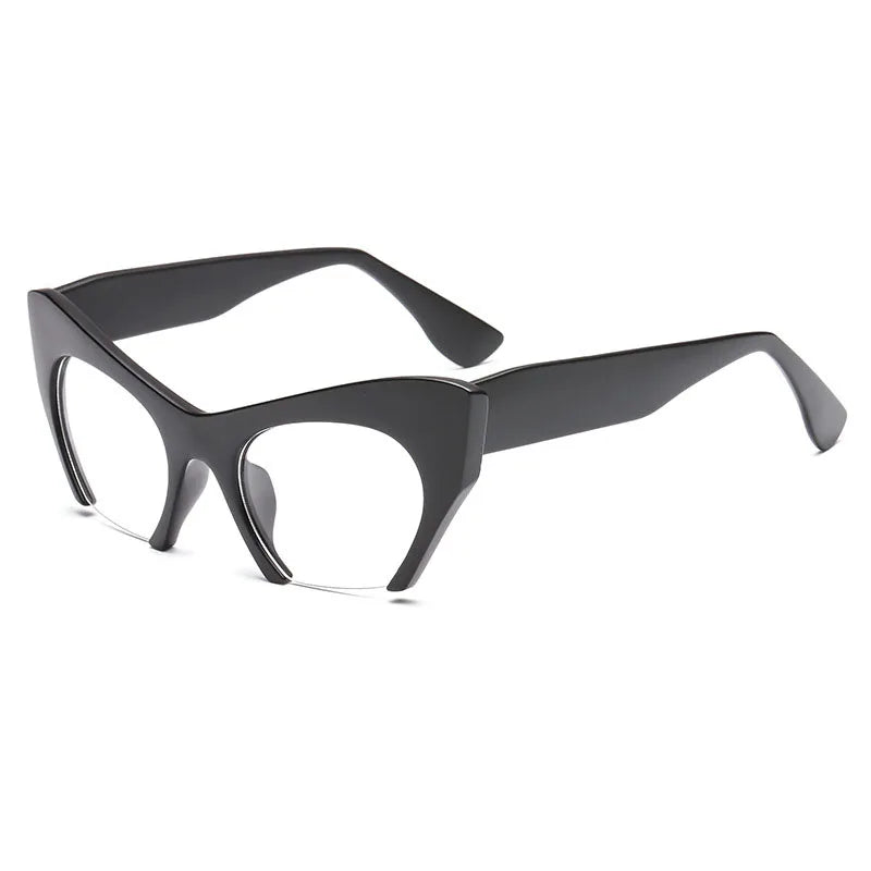 Retro Anti Geometric Half Frame Cat Eye Glasses Matte Black