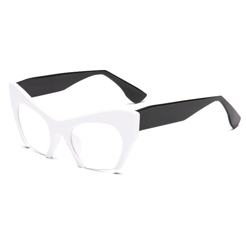 Retro Anti Geometric Half Frame Cat Eye Glasses White black