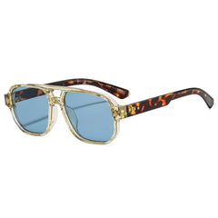 Retro aviator sunglasses with tortoiseshell acetate frame and blue lens, classic casual style
