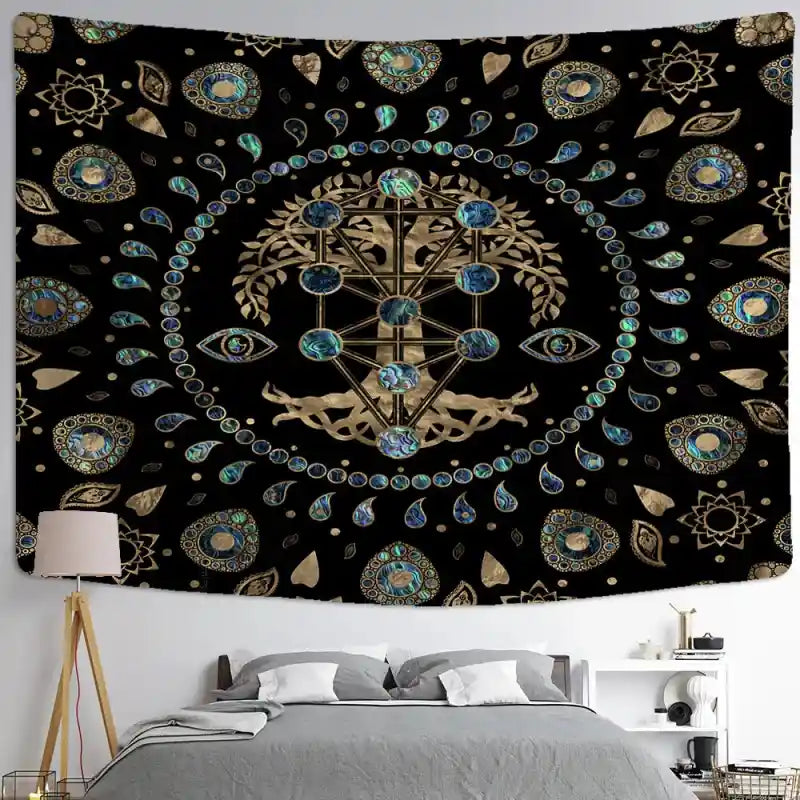 Retro Bohemian Hanging Tapestry Wall Decor 95x70cm / Black