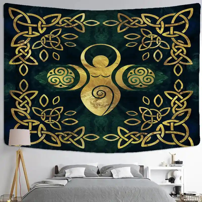 Retro Bohemian Hanging Tapestry Wall Decor 95x70cm / Gold