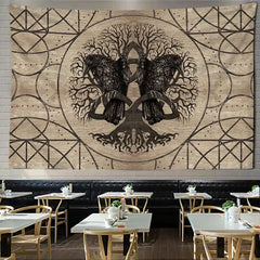 Retro Bohemian Wall Decor Tapestry Hanging 95x70cm / Beige