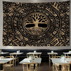 Retro Bohemian Wall Decor Tapestry Hanging 95x70cm / Black