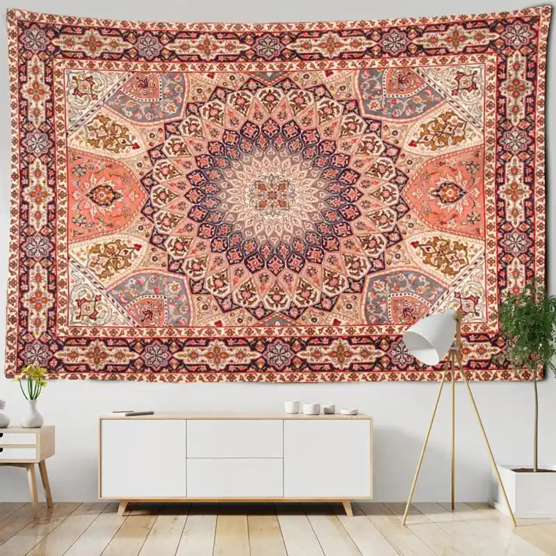Retro Bohemian Wall Decor Tapestry Hanging 95x70cm / Pink