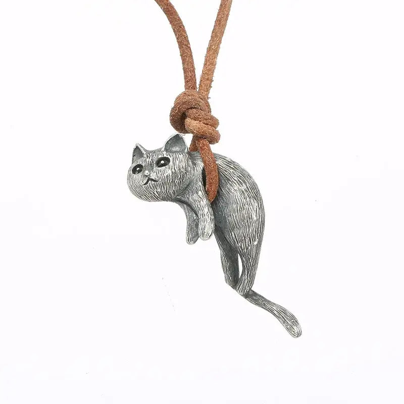 Retro Cat Animal Necklace for Lovers Gray