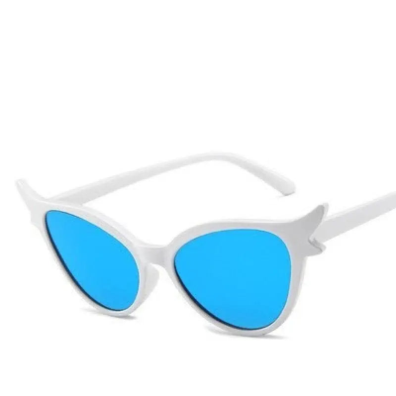 Retro Cat Eye Sunglasses UV400 Acrylic Frame White-Blue