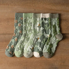 Retro Crew Vintage Flower Embroidery Socks