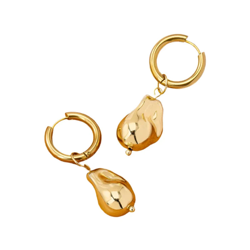 Retro Irregular Stainless Steel Drop Hoop Earrings Gold