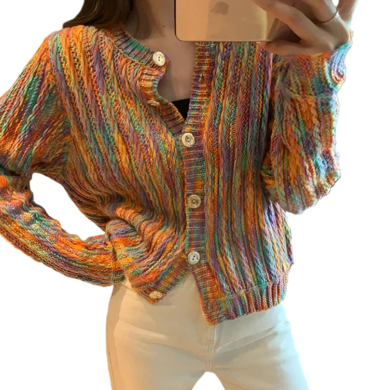 Retro Knitted Loose Button Up Long Sleeve Cardigan