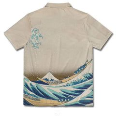 Retro Ocean Wave Printing Polo Shirt