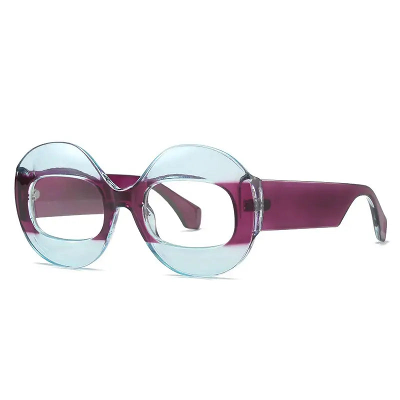 Retro Oval Clear Gradient Glasses - Blue Purple - Sunglasses