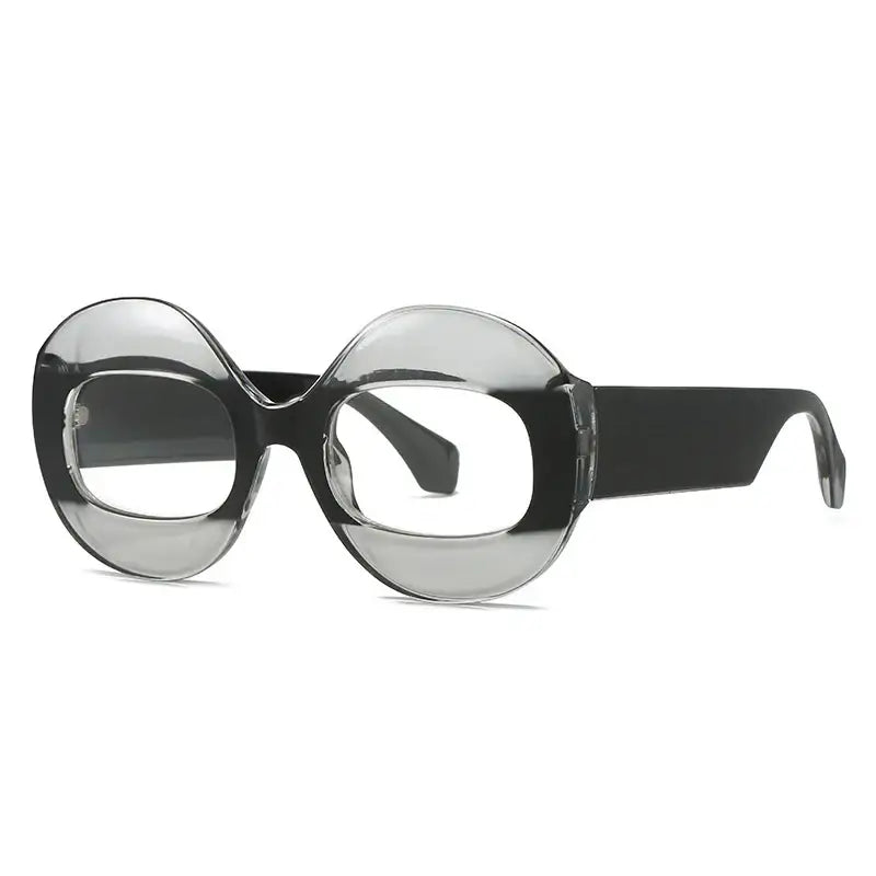 Retro Oval Clear Gradient Glasses - Grey Black - Sunglasses