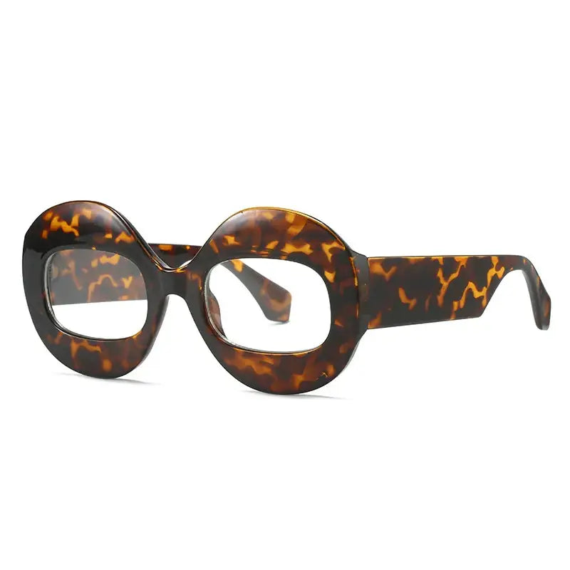Retro Oval Clear Gradient Glasses - Leopard - Sunglasses