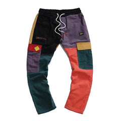 Retro Patchwork Block Corduroy Jogger Pants