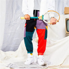 Retro Patchwork Block Corduroy Jogger Pants