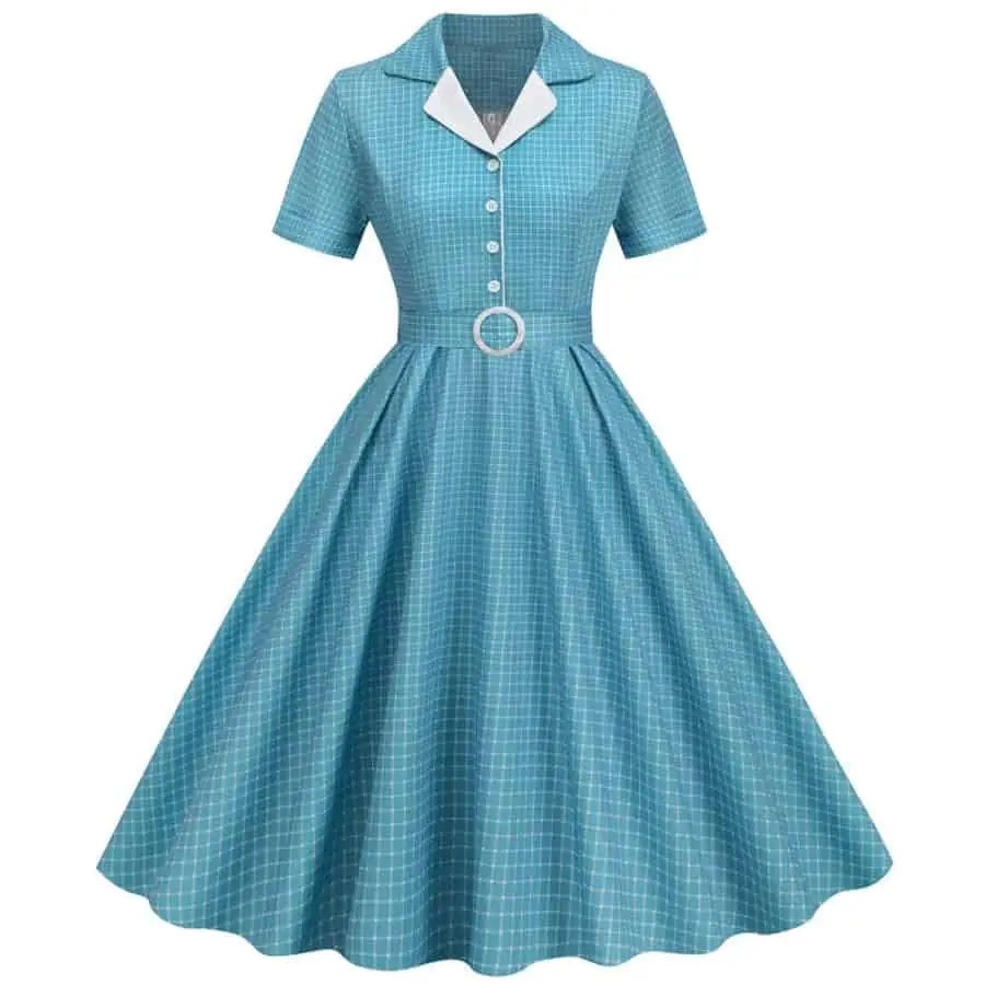 Retro Plaid Vintage Dresses From the 50s 60s and 70s - Blue