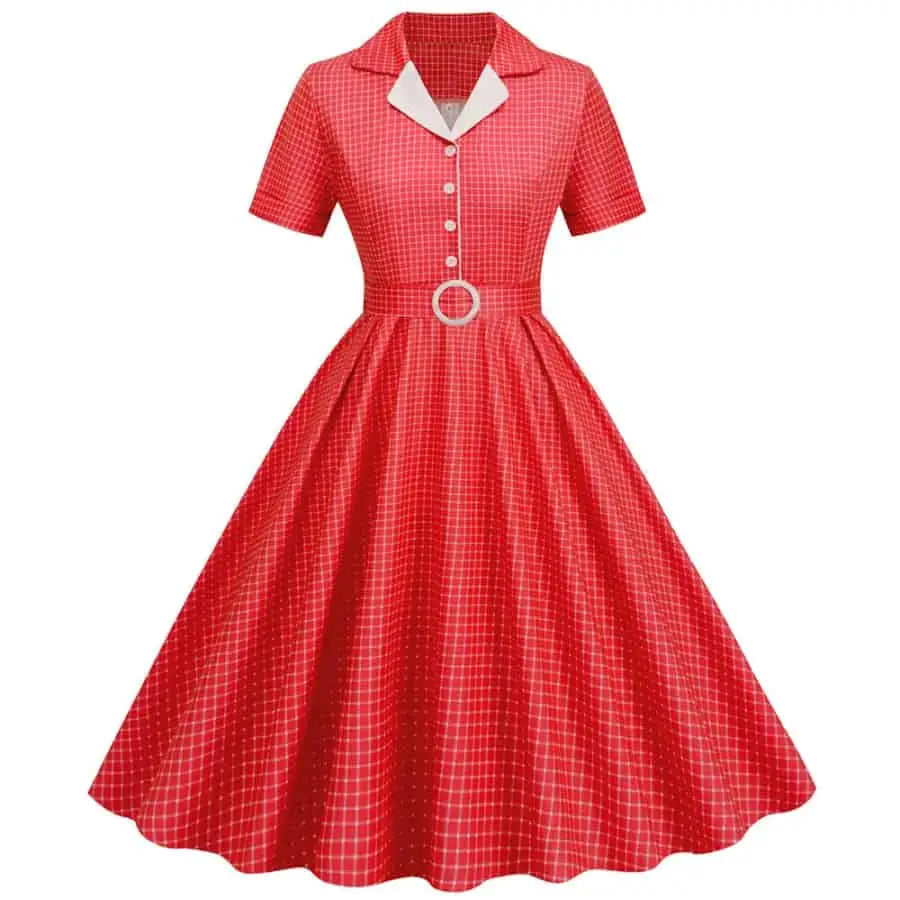 Retro Plaid Vintage Dresses From the 50s 60s and 70s - Red