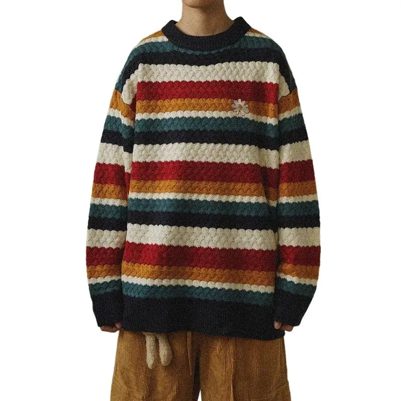 Retro Rainbow Striped Knitted Sweater