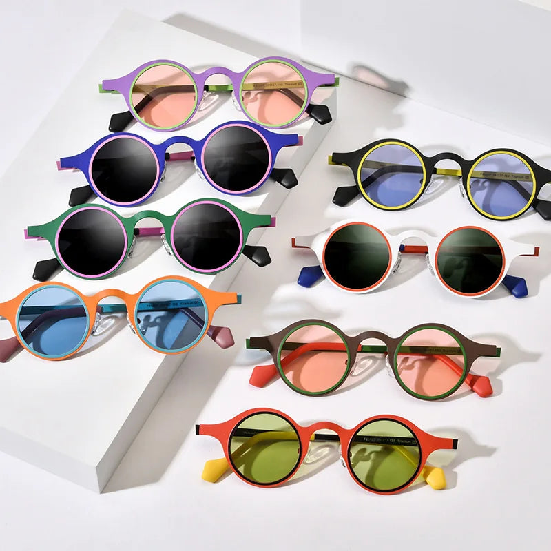 Retro round frame sunglasses with colorful lens and bold eyewear design