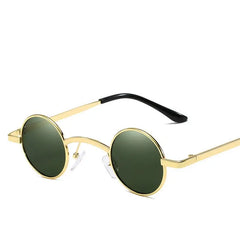 Retro Round Small Frame Sunglasses - Black-Green / One Size