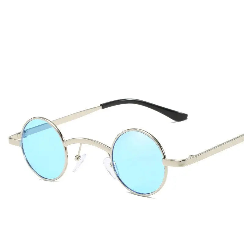 Retro Round Small Frame Sunglasses - Silver-Blue / One Size