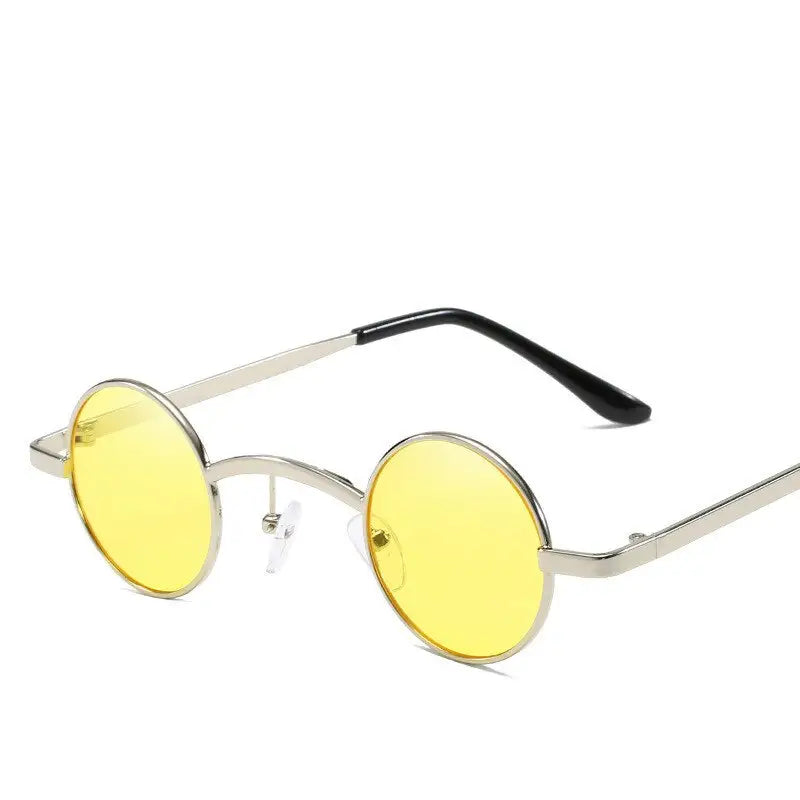 Retro Round Small Frame Sunglasses - Silver-Yellow