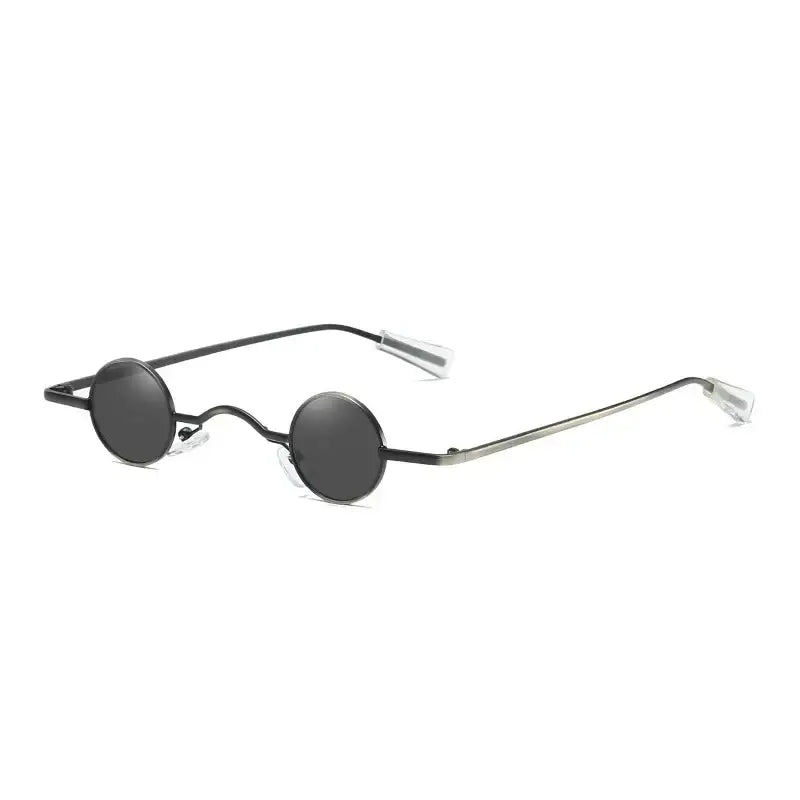 Retro Small Round Wide Bridge Metal Frame Sunglasses - Black