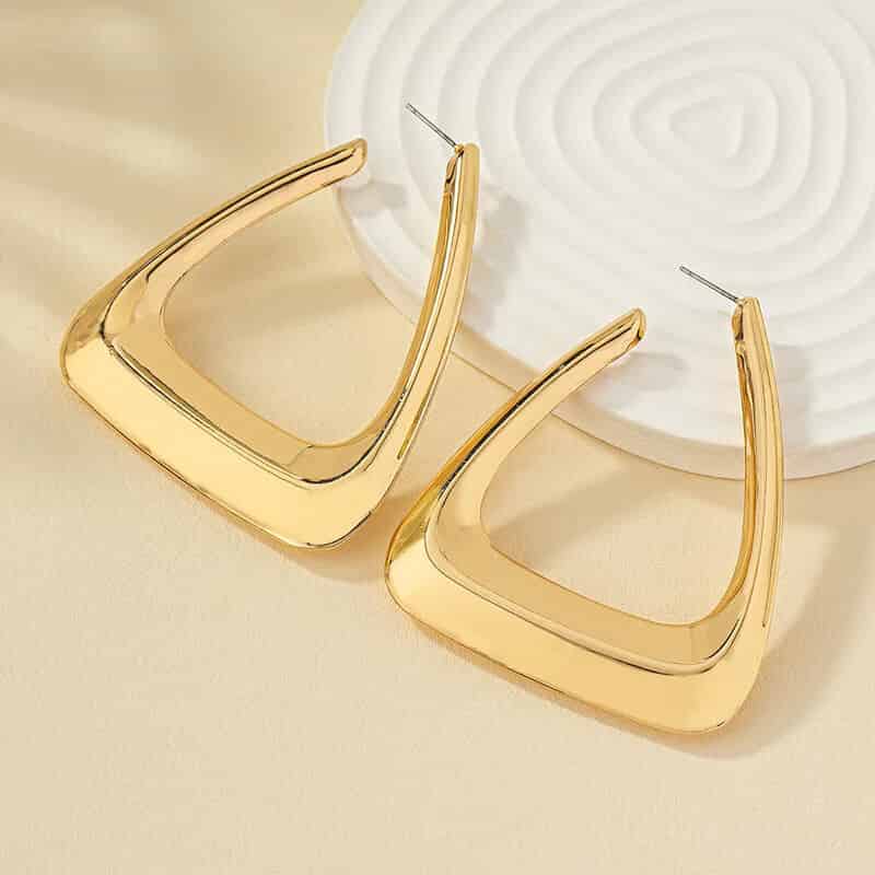 Retro Square Irregular Stainless Steel Hoop Earrings Gold