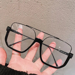Retro Square Semi-Metal Frame Glasses - Black