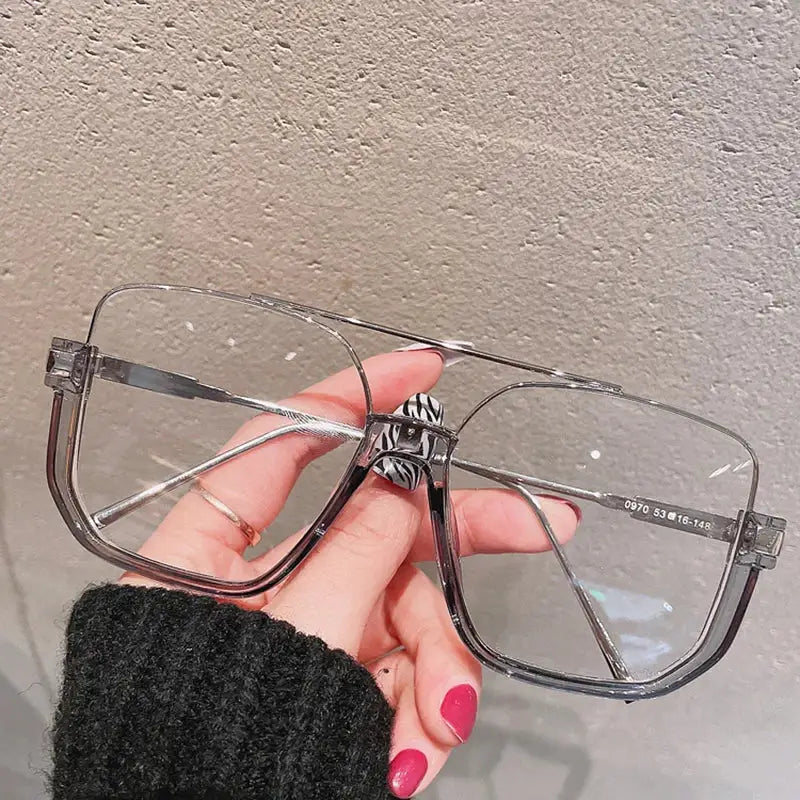 Retro Square Semi-Metal Frame Glasses - Gray