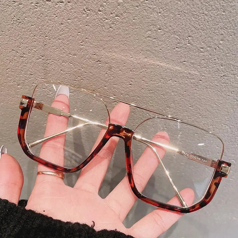 Retro Square Semi-Metal Frame Glasses - Leopard