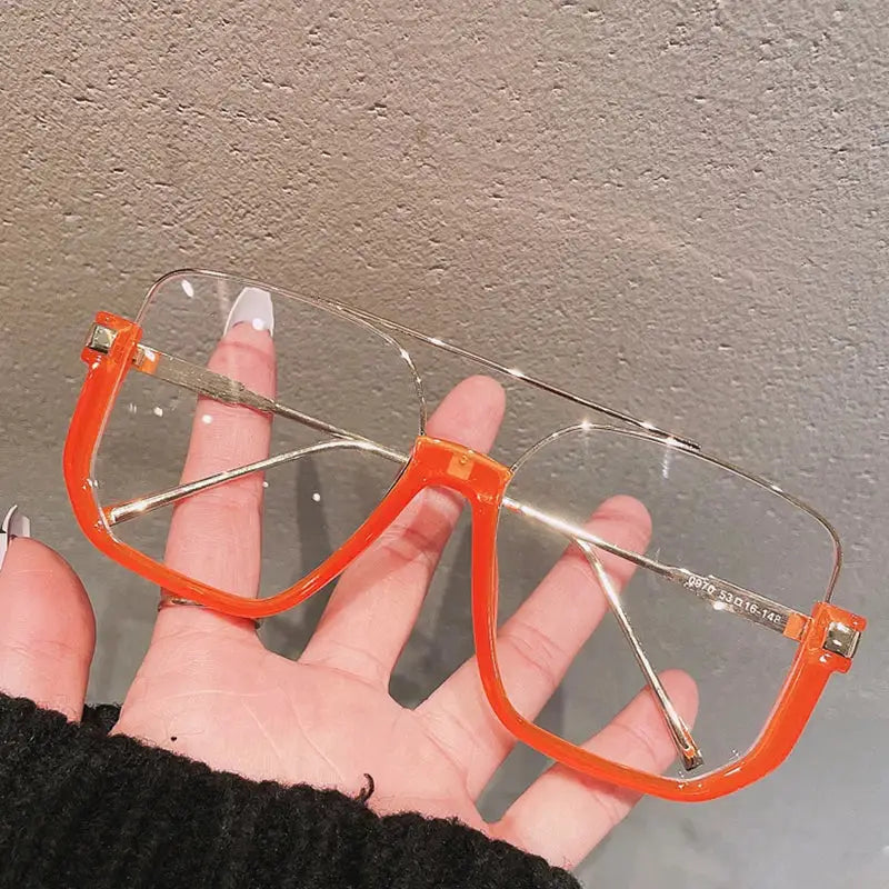 Retro Square Semi-Metal Frame Glasses - Orange