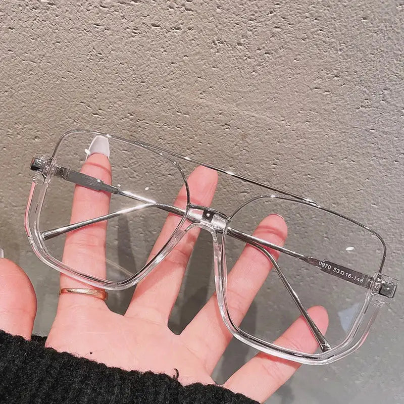 Retro Square Semi-Metal Frame Glasses - Transparent