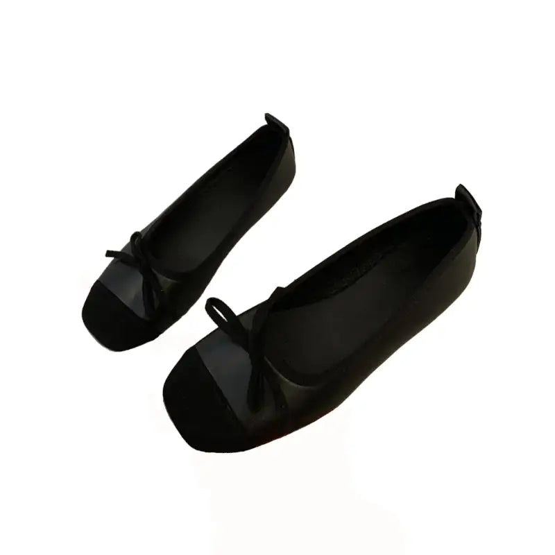 Retro Square Toe Bow Flat Shoes