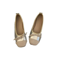 Retro Square Toe Bow Flat Shoes - Silver / 35