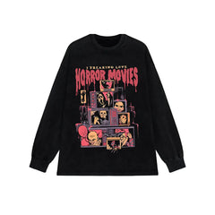 Retro Sweatshirt I Freaking Love Horror Movies Print Black