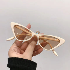 Retro Vintage Triangle Cat Eye Sunglasses Beige Tea