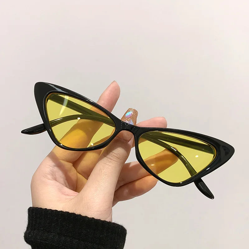 Retro Vintage Triangle Cat Eye Sunglasses Black Yellow