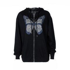 Rhinestone Butterfly Oversize Jacket - Black / S - Jackets