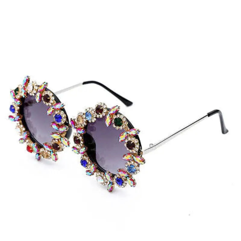 Rhinestone Round Baroque Sunglasses - One Size / Gold