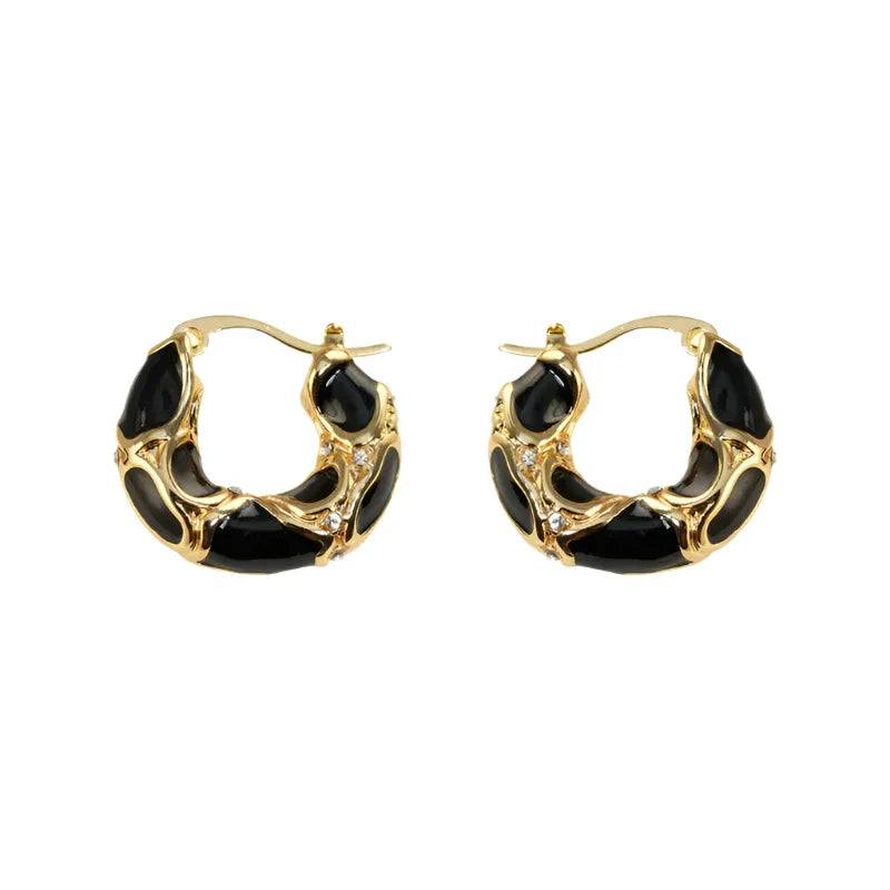 Rhinestone Stainless Steel Curl Hoop Stud Earrings