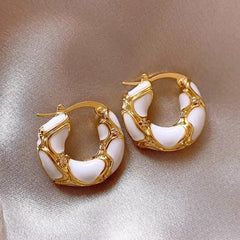 Rhinestone Stainless Steel Curl Hoop Stud Earrings White