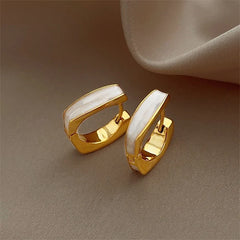 Rhinestone Stainless Steel Curl Hoop Stud Earrings White