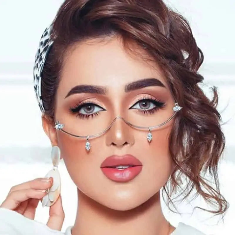 Rhinestone Water Drop Half Frame Glasses