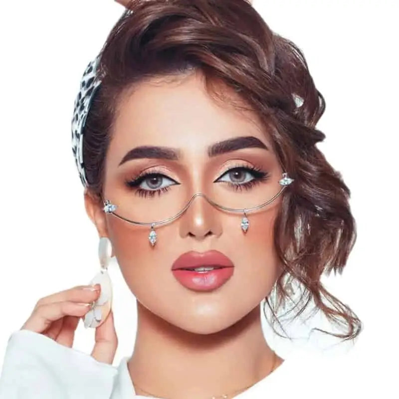 Rhinestone Water Drop Half Frame Glasses