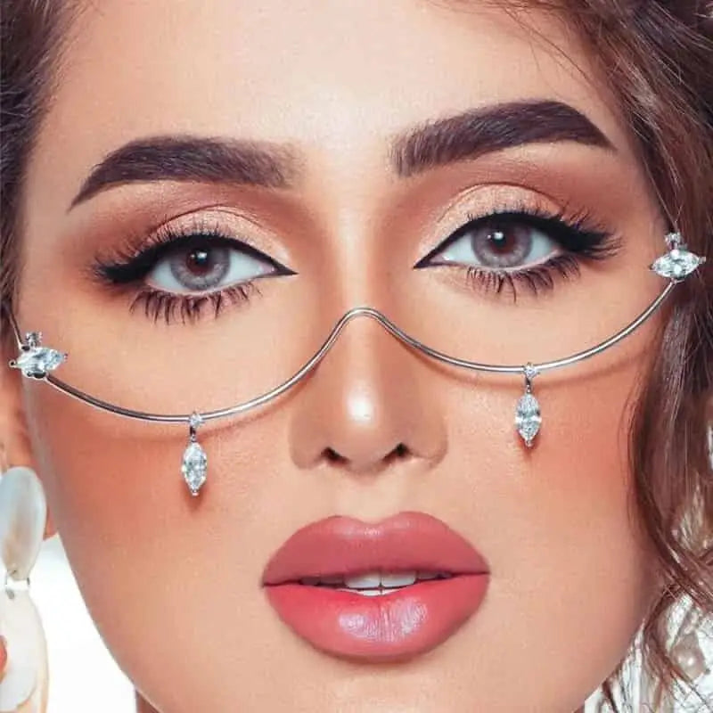 Modern Halftime Frame Rhinestone Water Drop Half Frame Glasses - UrbanWearOutsiders