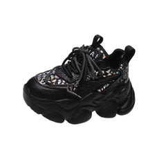 Rhinestones Comfortable Chunky Platform Sneakers - Black